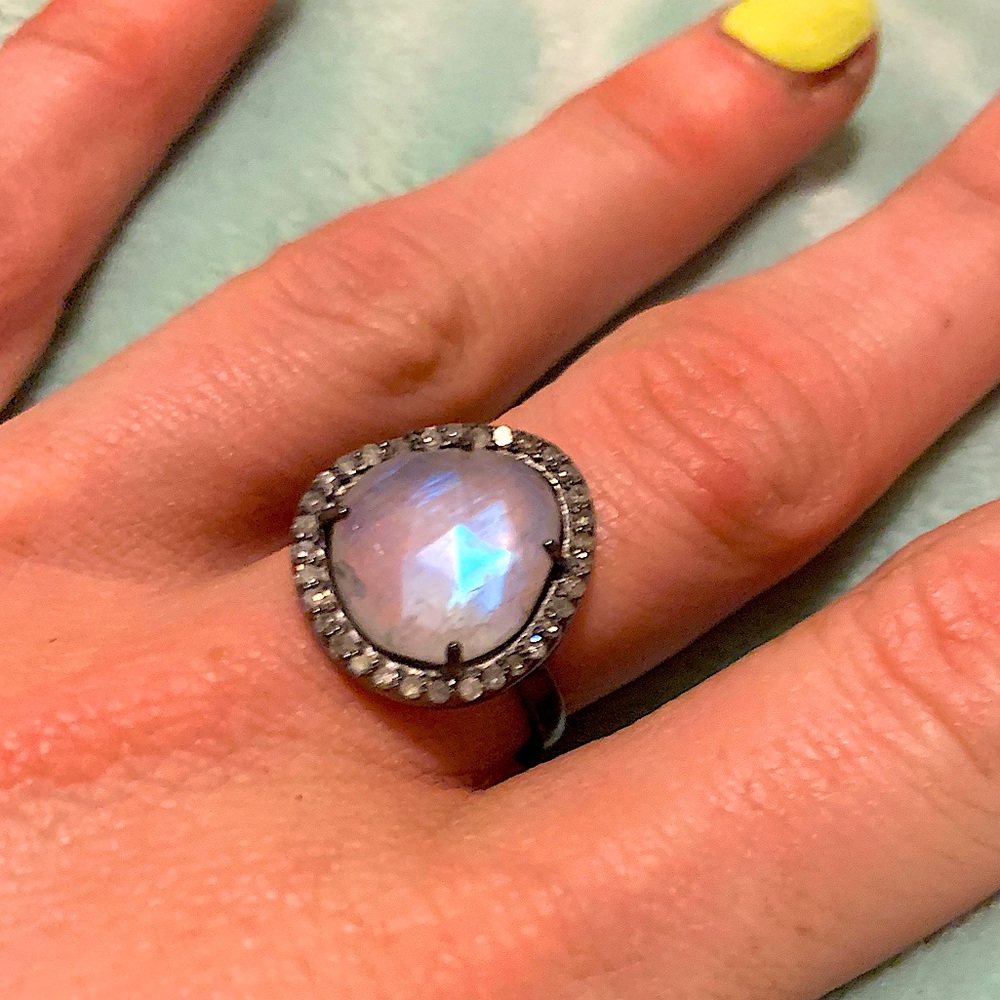 ✖️Adornia Moonstone and .4 carat Diamond Ring